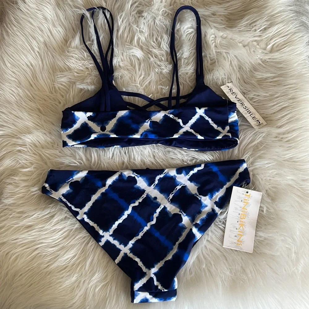 Tinibikini navy blue & white reversible bikini - Picture 2 of 5